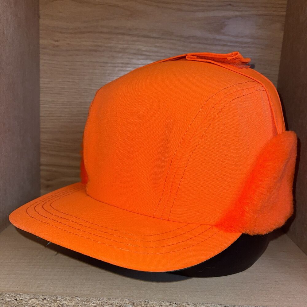 blaze orange ear flap hat