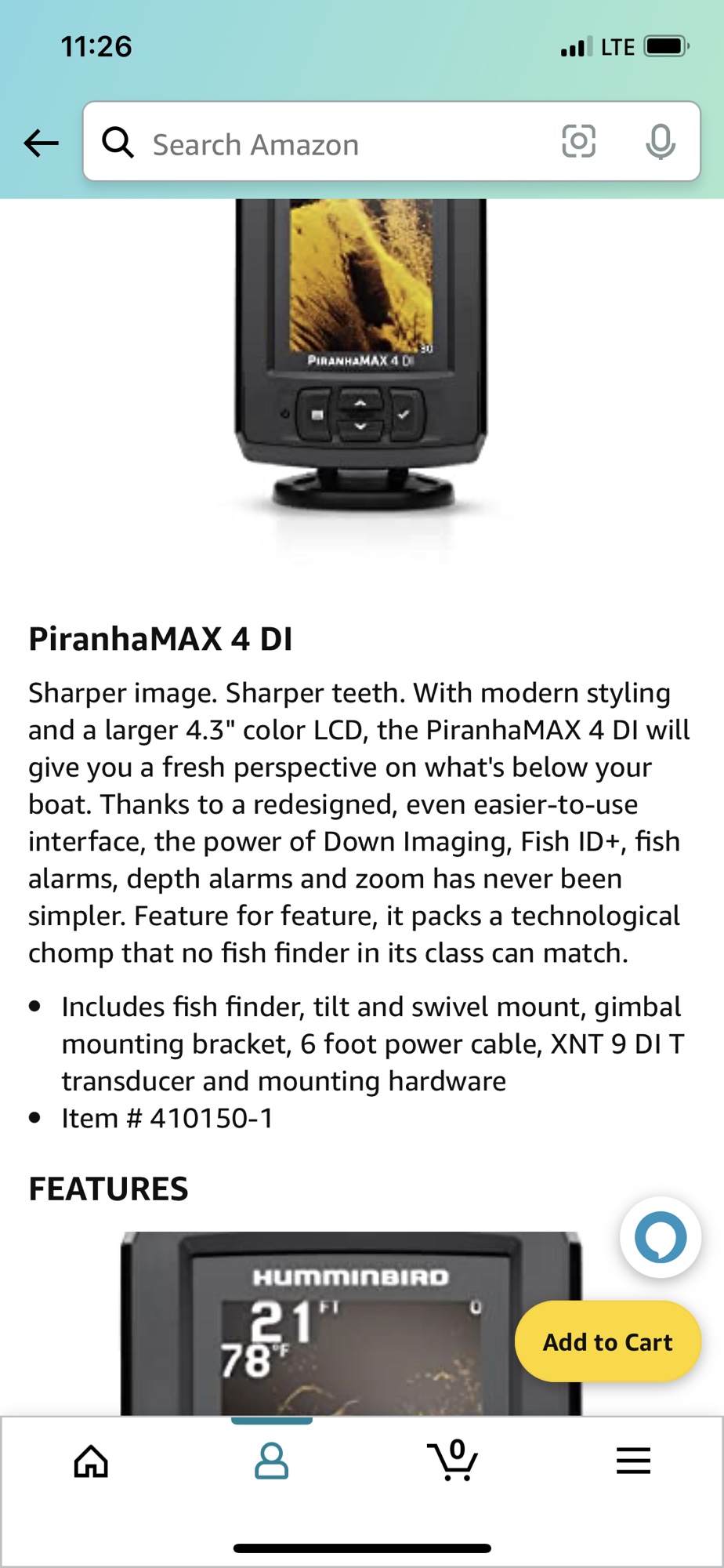 Humminbird PiranhaMAX 4 DI Fish Finder SidelineSwap