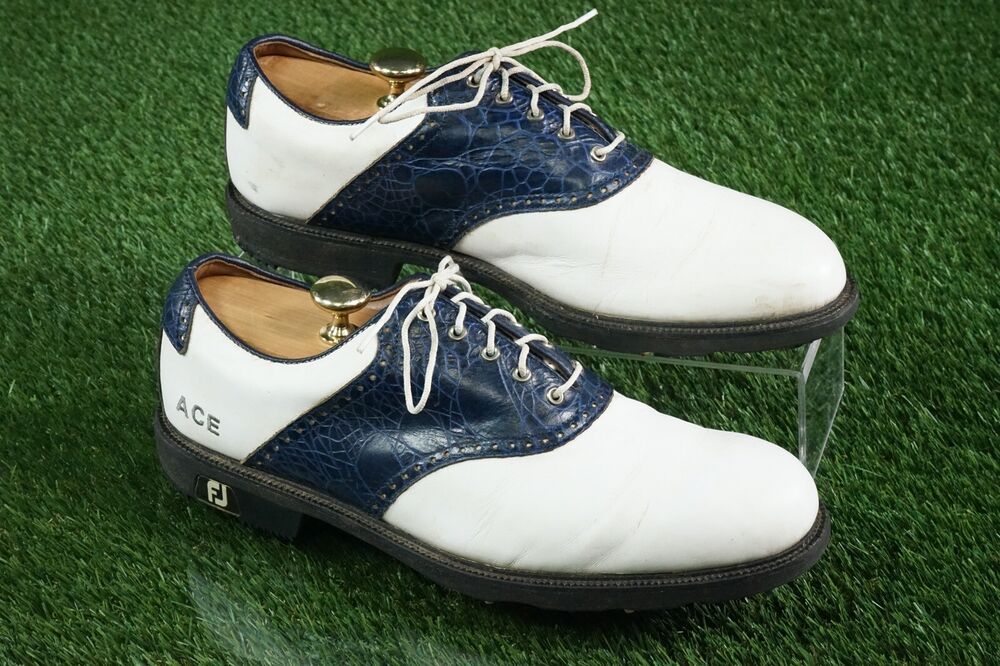 FOOTJOY FJ’S ICON OPTIFLEX GOLF SHOES CLEATS, WHITE/BLUE “ACE", US MENS 11.5 SidelineSwap