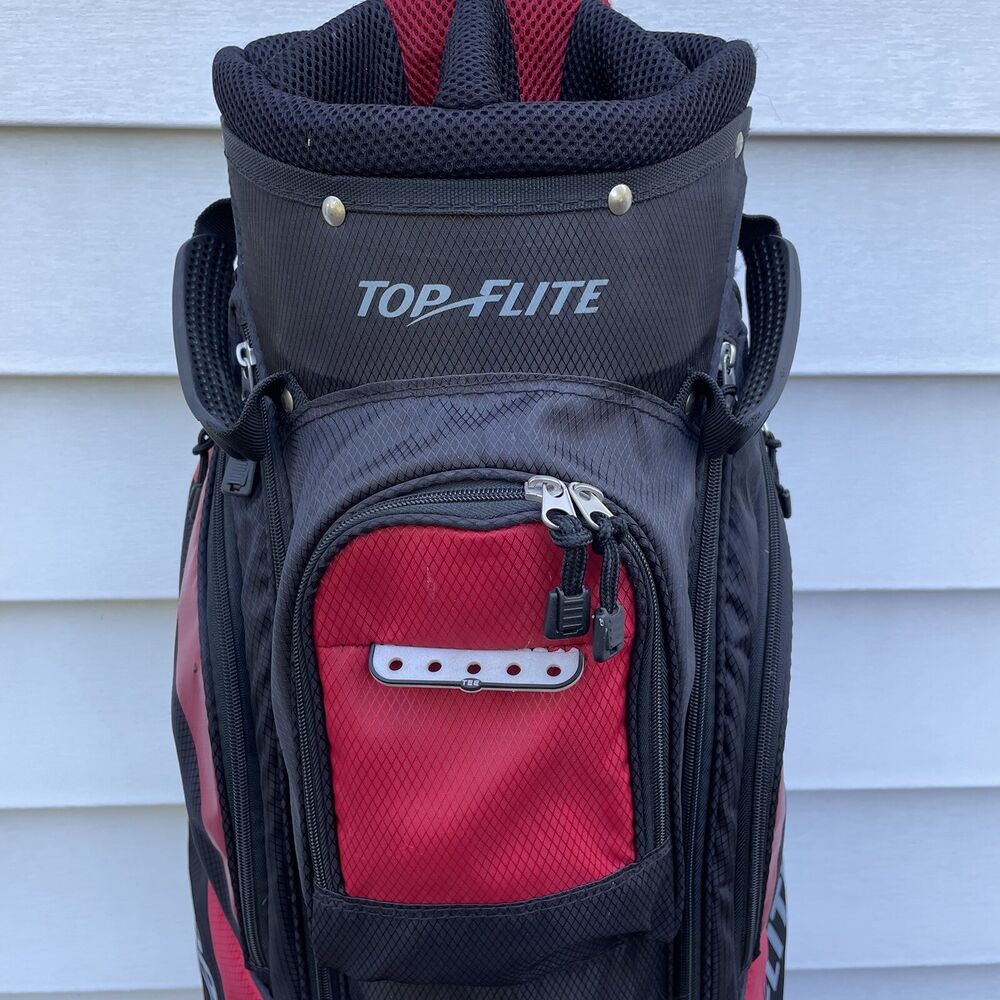 Top Flite Gamer Cart Bag 14 Way Divider Black Red Gray Rain Hood