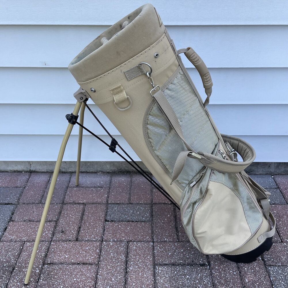 Strategy Golf Stand Carry Bag Dual Straps 4 Way Tan Beige SidelineSwap