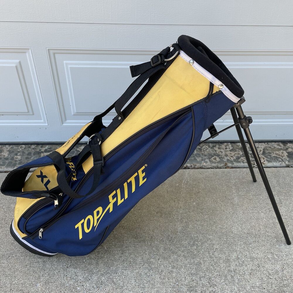 Top Flite XL Jr Stand Carry Golf Bag Navy Blue Yellow Youth Kids 3 Way