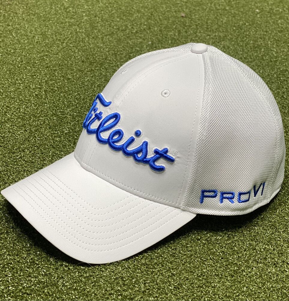 Titleist Tour Sport Mesh Fitted Mens Golf Hat Cap White/Blue M/L New