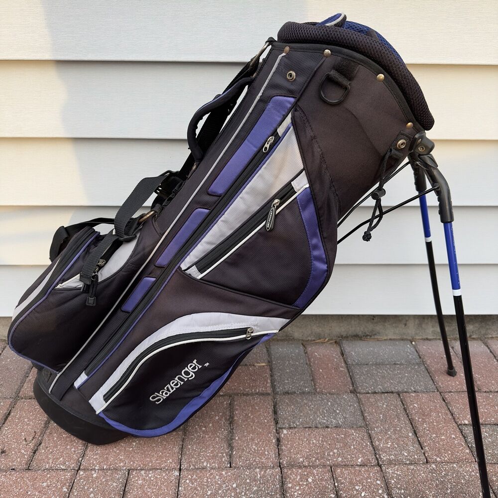 Slazenger Lightweight Stand Carry Golf Bag 7 Way Dividers Black Blue
