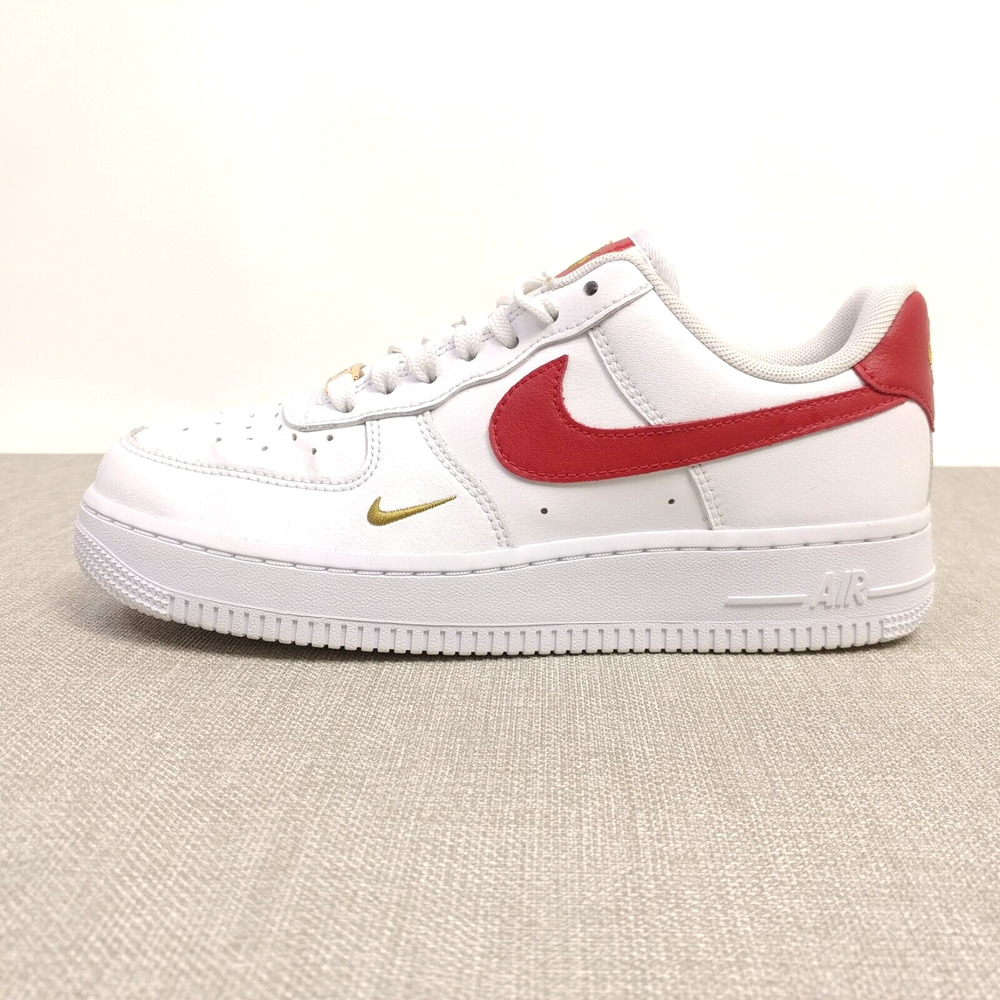 Nike Air Force 1 Essential Low Womens Shoes Size 7 White Gym Red Gold