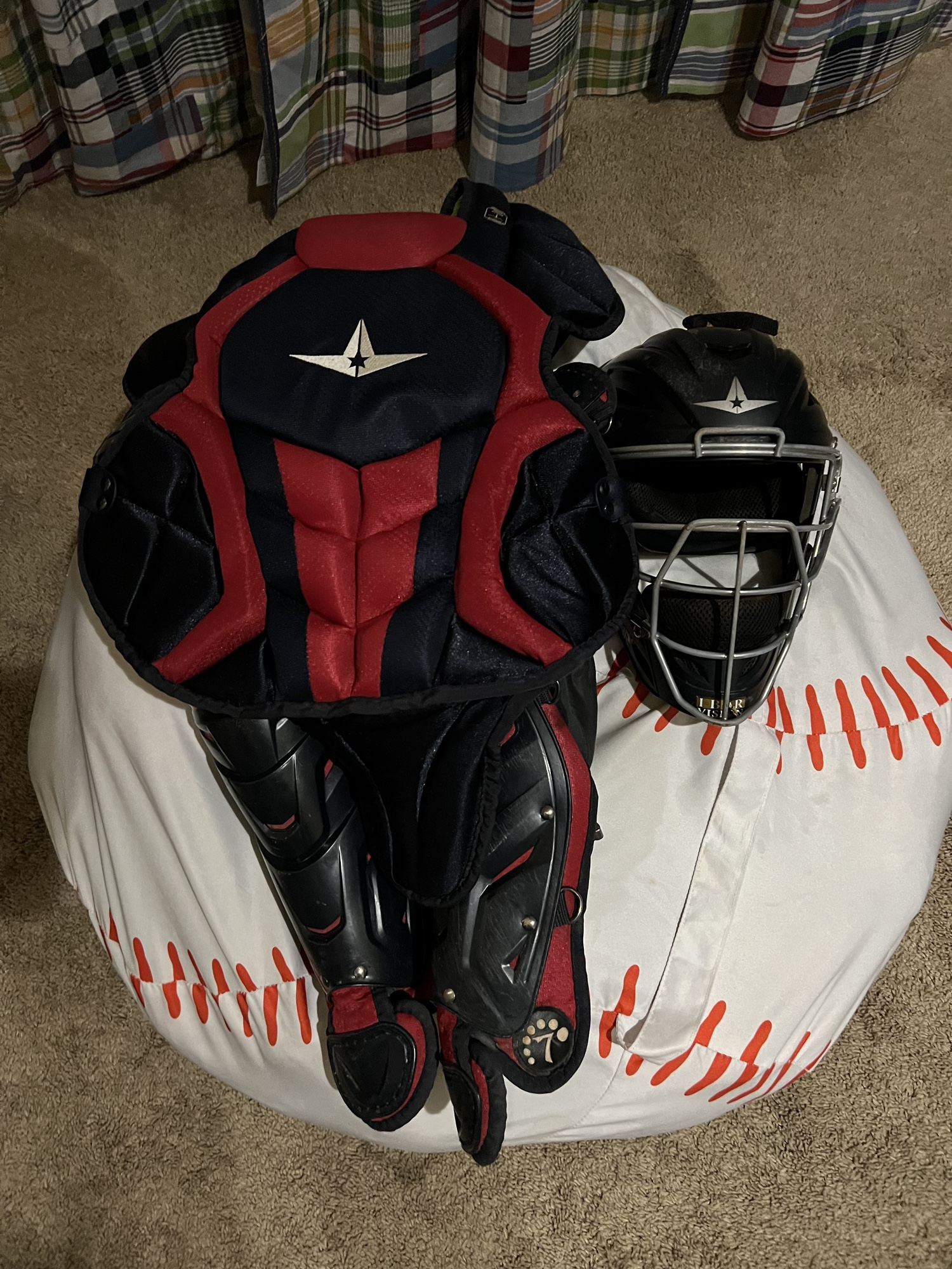 All Star System 7 Axis Catcher's Set Navy & Red Youth SidelineSwap