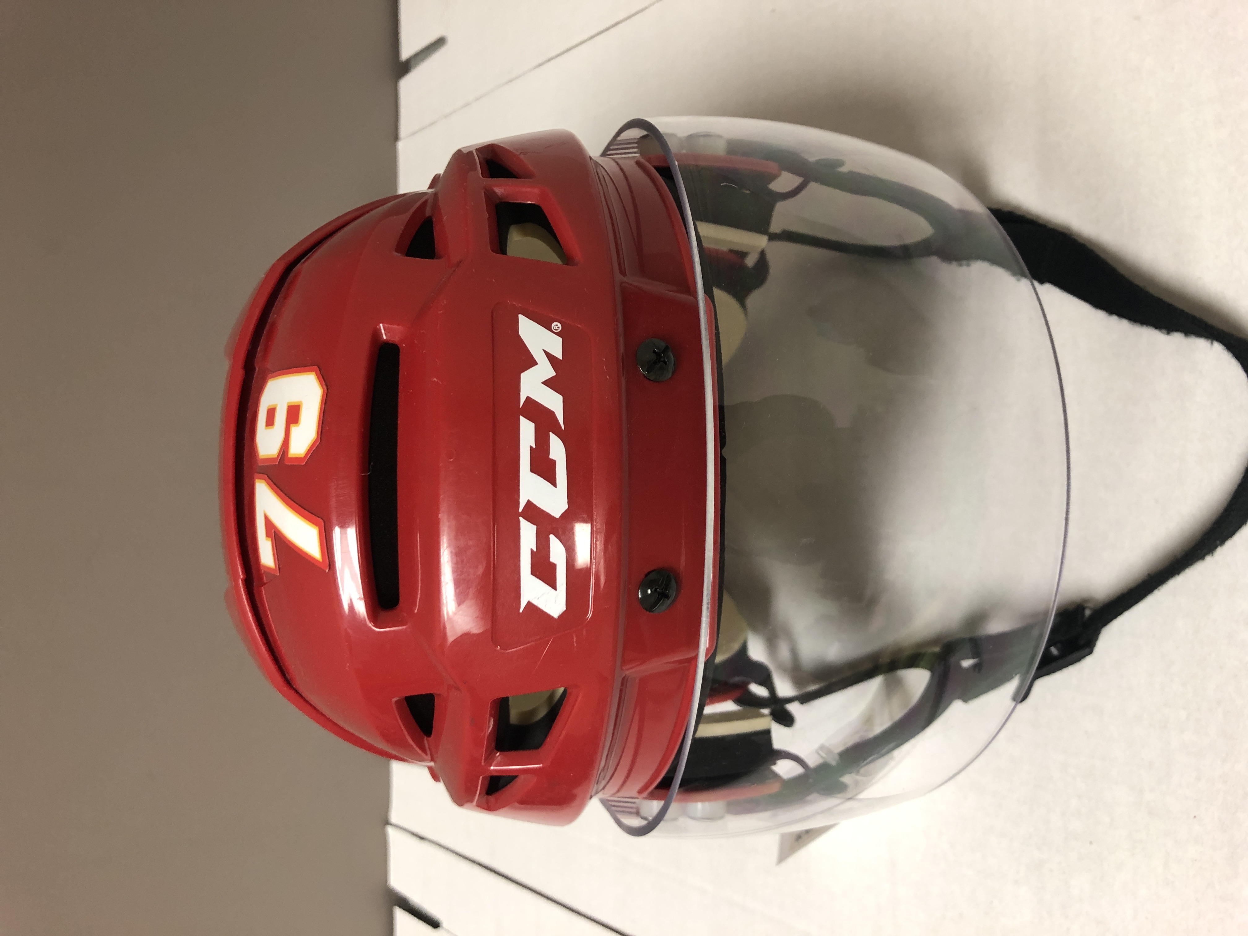 Pro Stock Calgary Flames Ferland 79 CCM Vector V08 Hockey Helmet