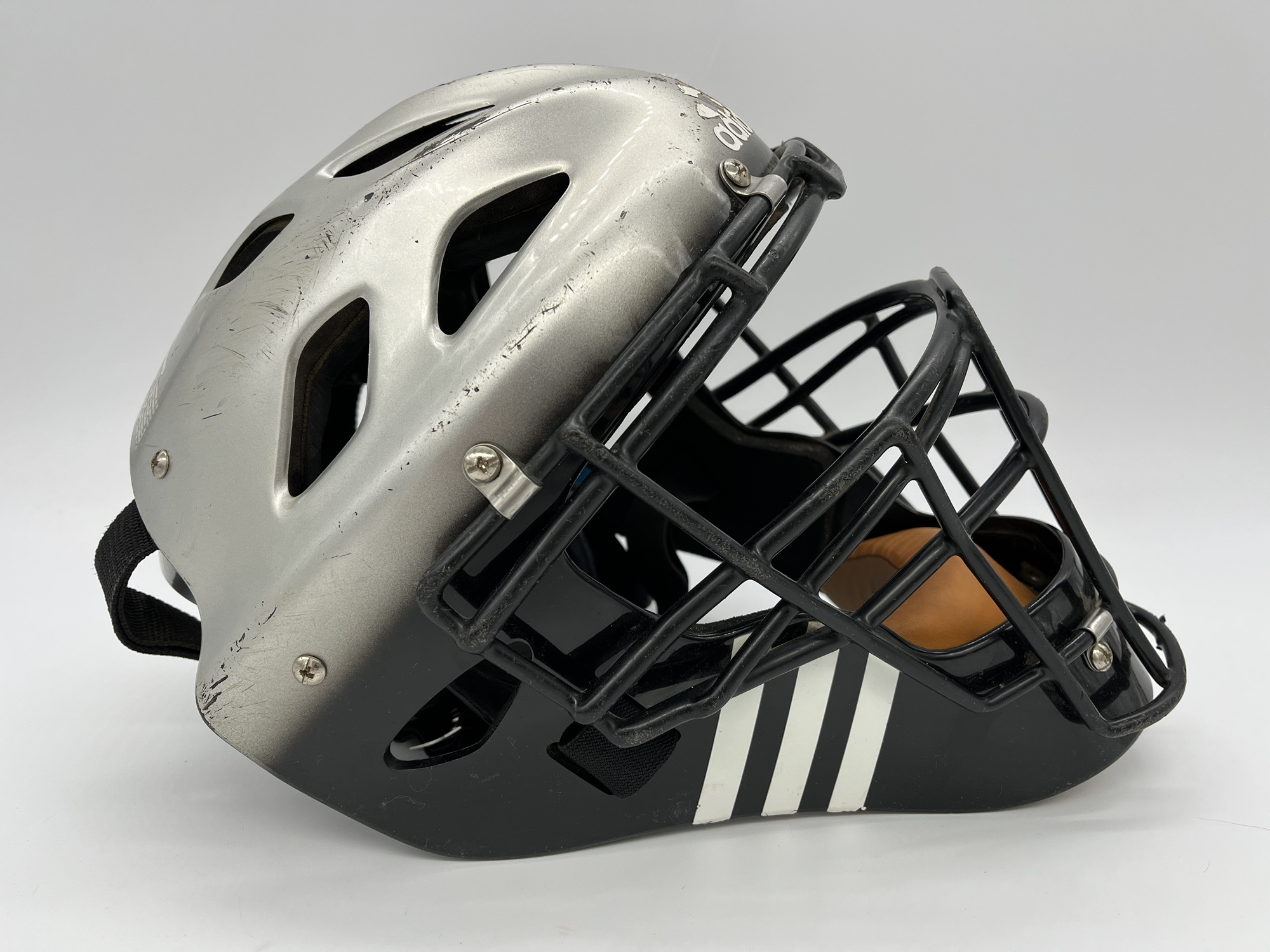 Adidas Triple Stripe Catcher’s Mask Helmet Silver Black SidelineSwap
