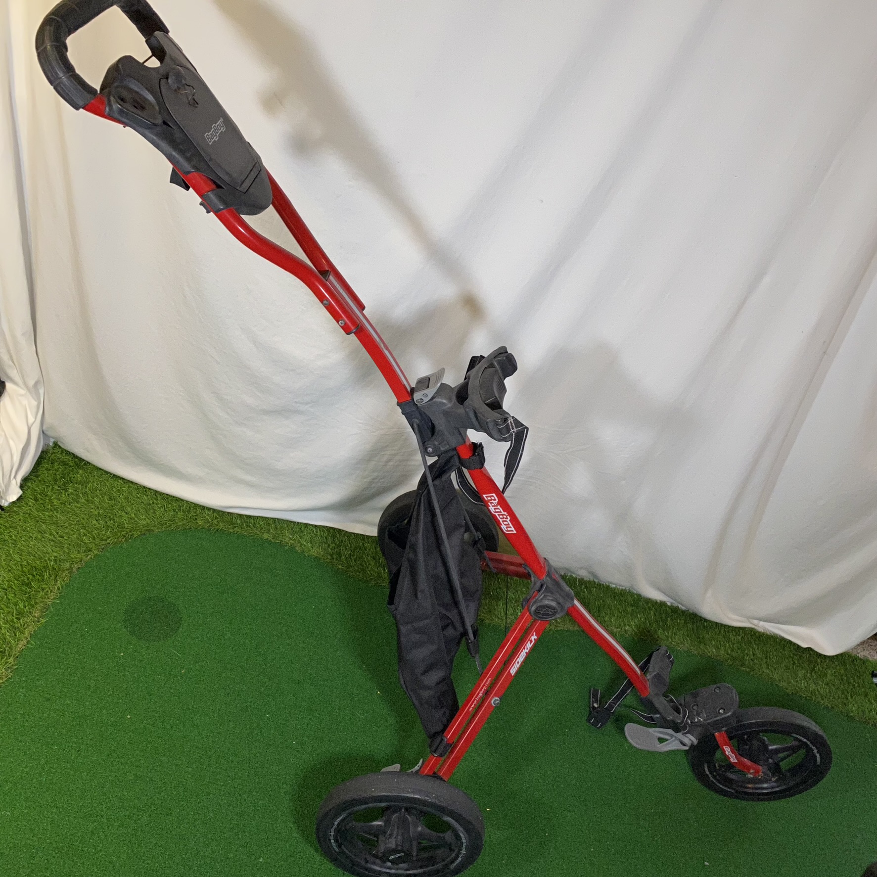 Bagboy Sidekick Golf Push Cart 3 Wheel Easy Fold Up With Storage Bag SidelineSwap