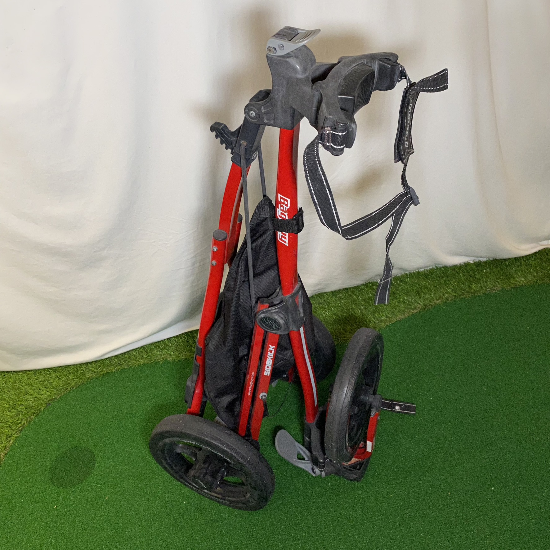 Bagboy Sidekick Golf Push Cart 3 Wheel Easy Fold Up With Storage Bag