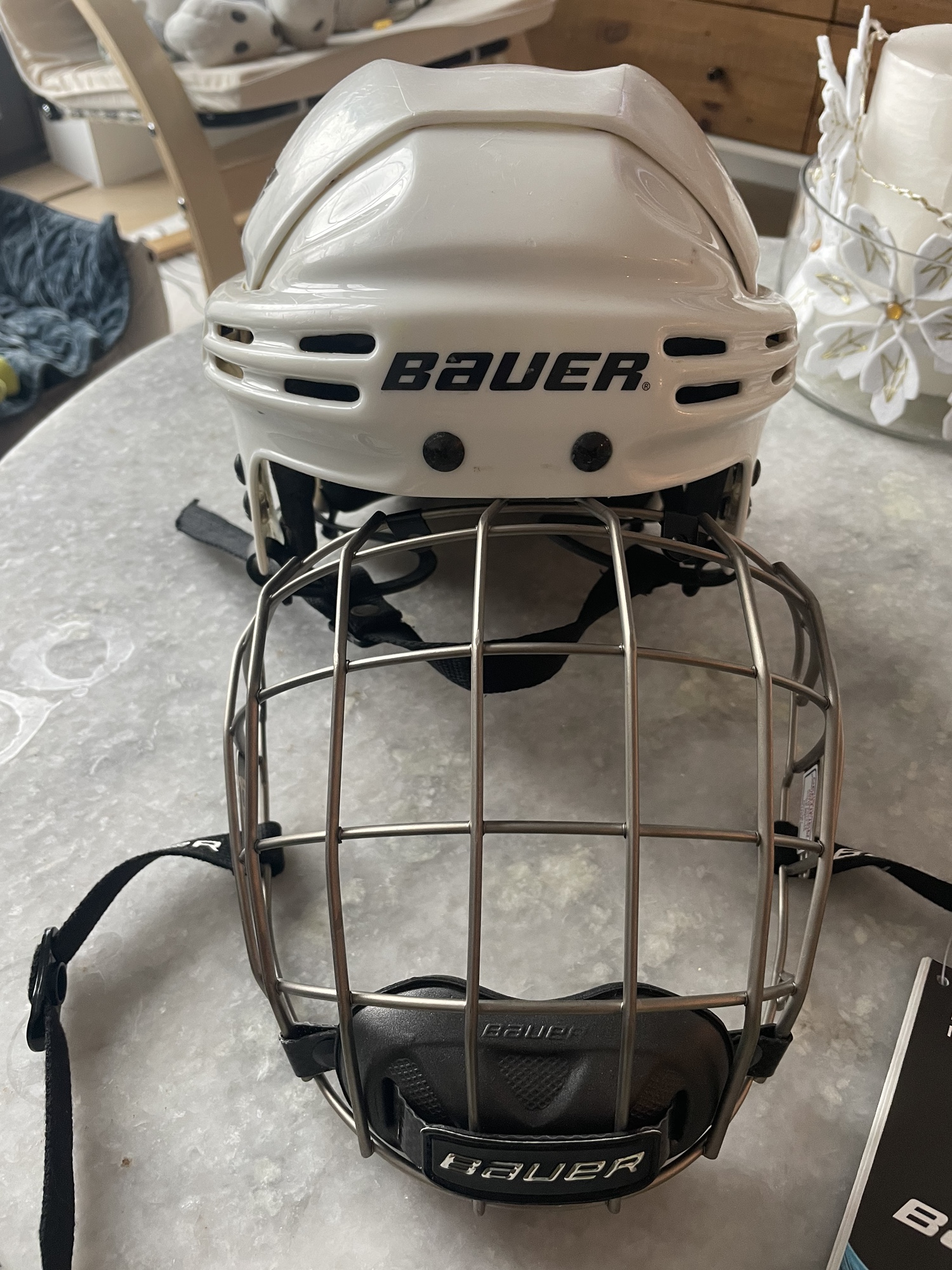 Used Medium Bauer Helmet With Brand New Cage SidelineSwap
