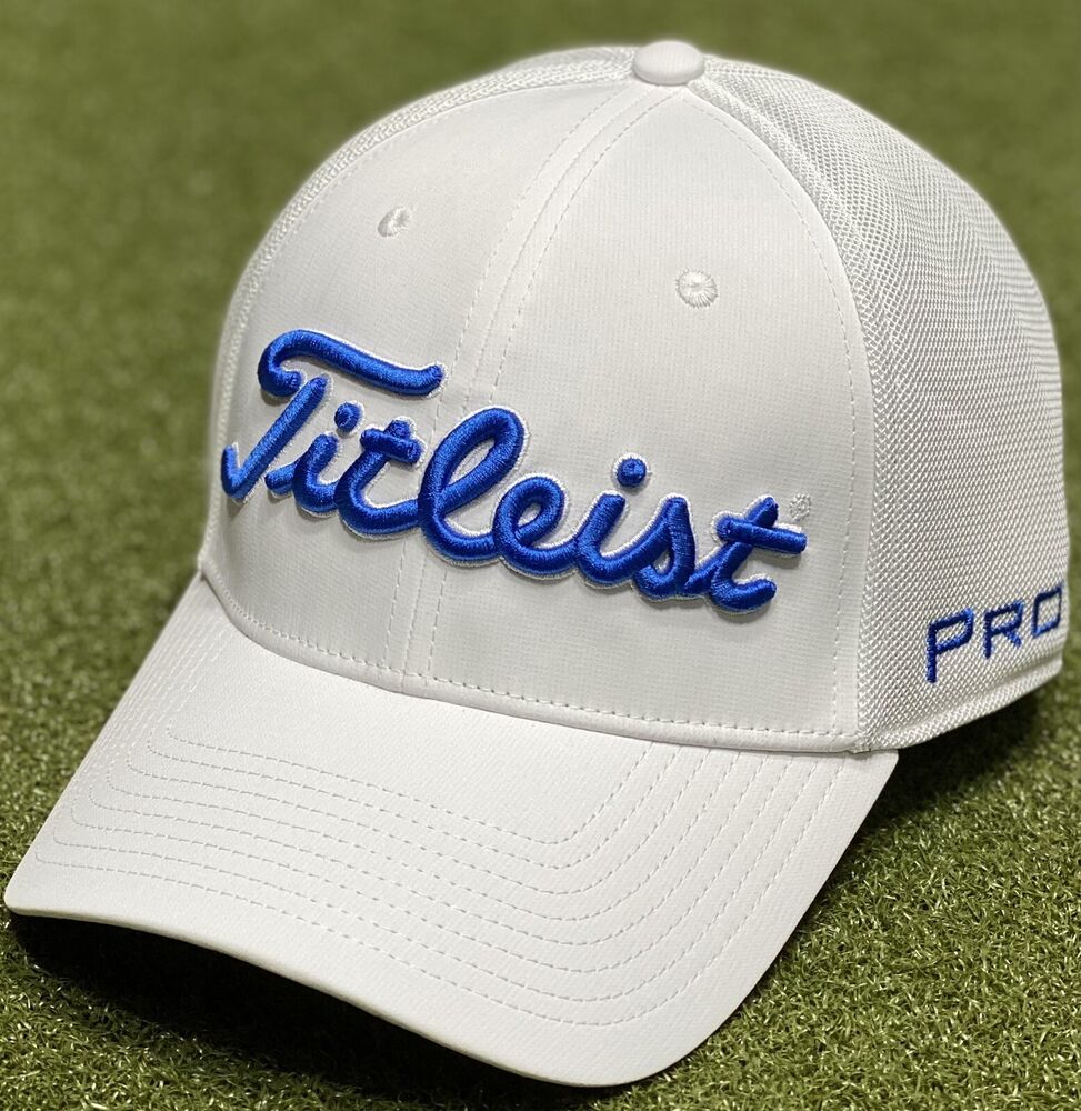 Titleist Tour Sport Mesh Fitted Men's Golf Hat Cap White/Blue S/M New