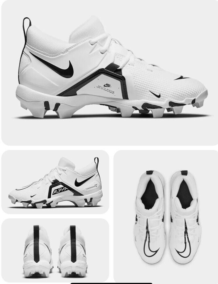 new mens 10.5 nike alpha menace shark 3 mid molded football/lacrosse cleats white cv0582