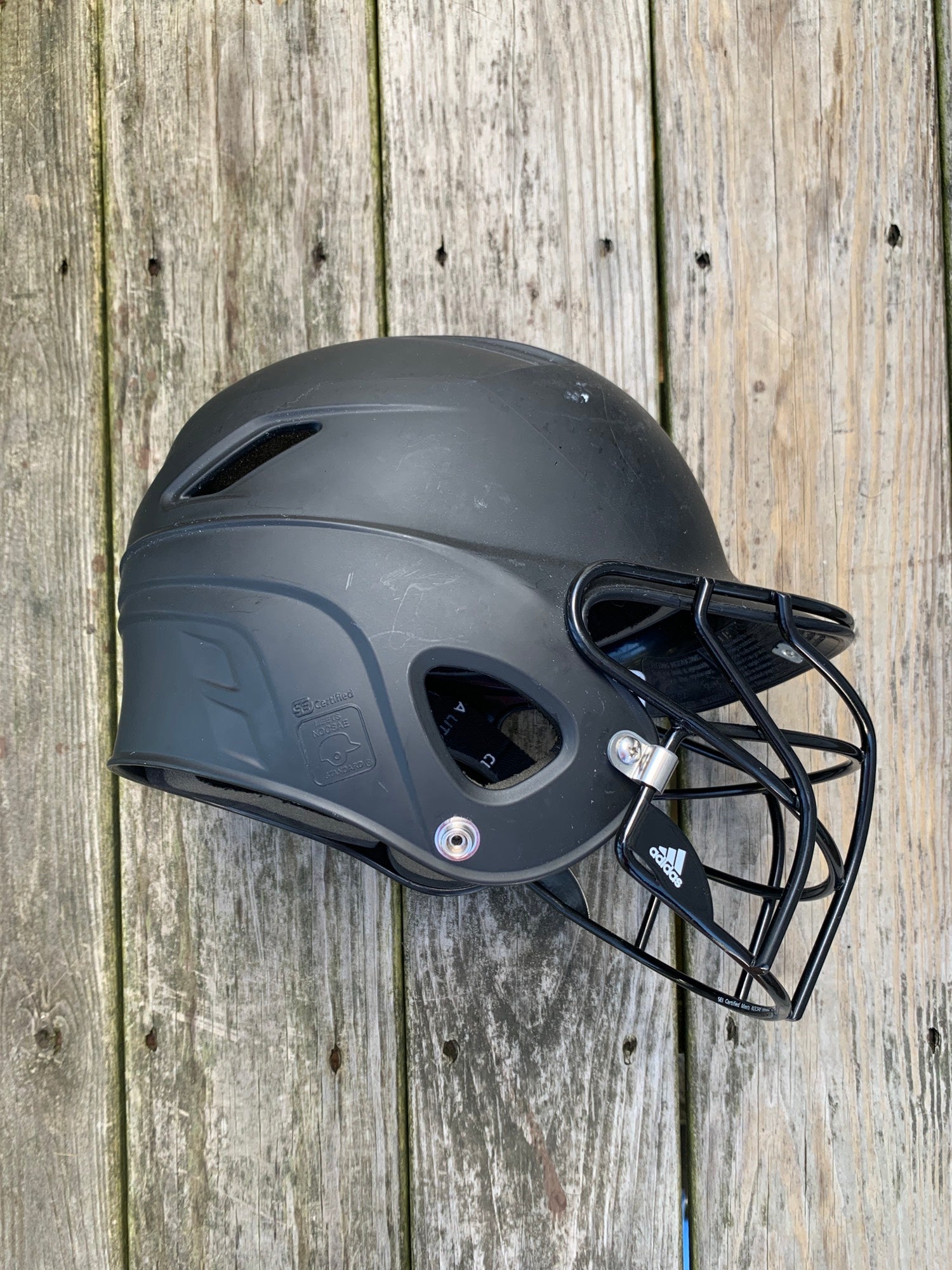 Used Adidas Triple Stripe Baseball Batting Helmet with Cage (6 3/8 7