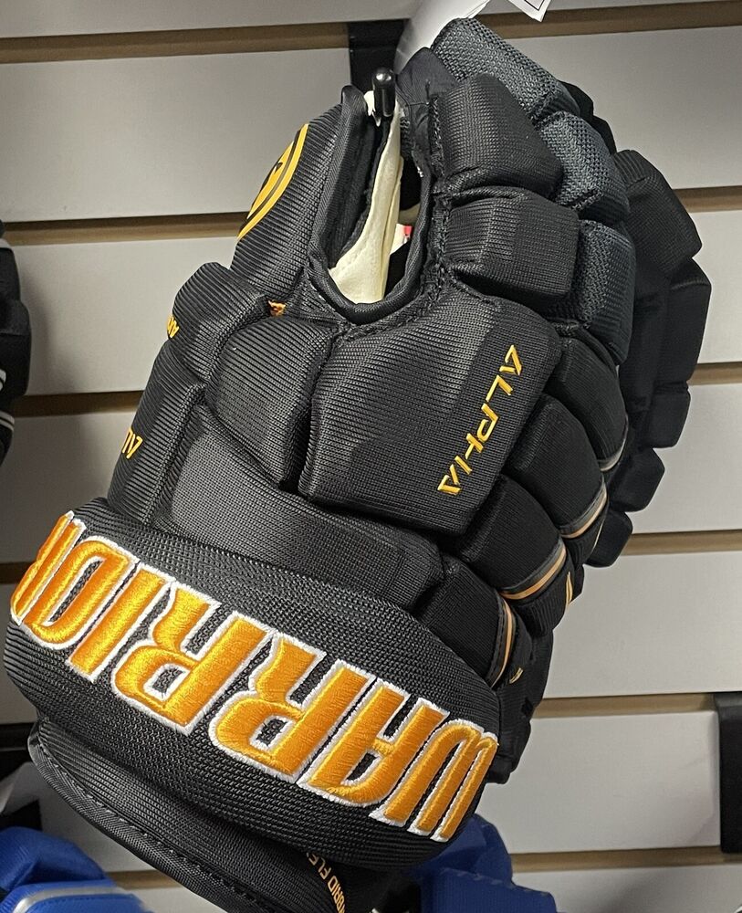 New 159 Warrior Alpha Pro Black Sport Gold Yellow Ice Hockey Gloves 14