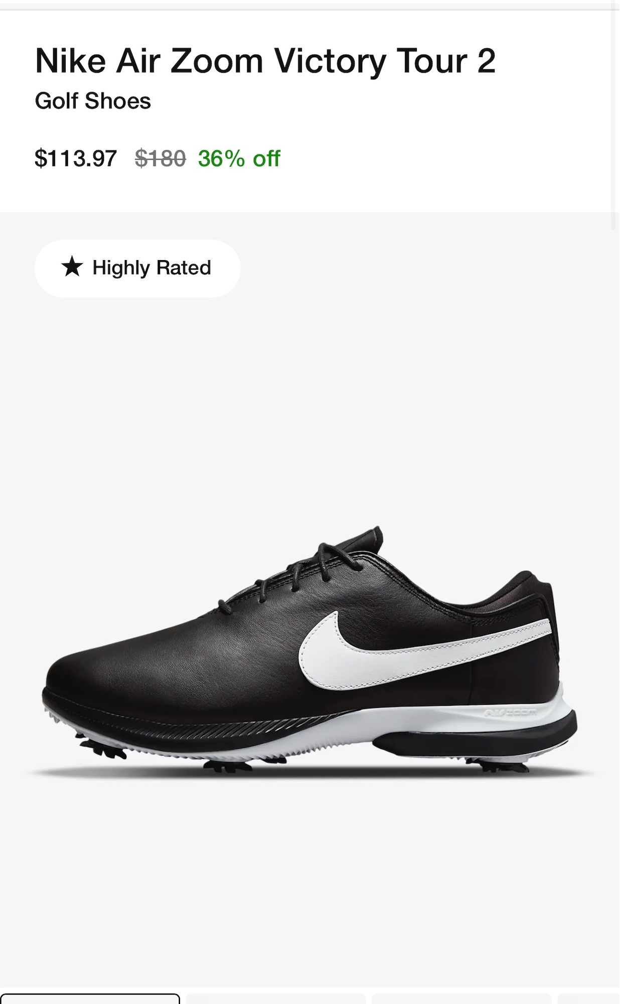 Men's Size Men's 10.5 (W 11.5) Nike Air Zoom Victory Tour 2 Golf Shoes