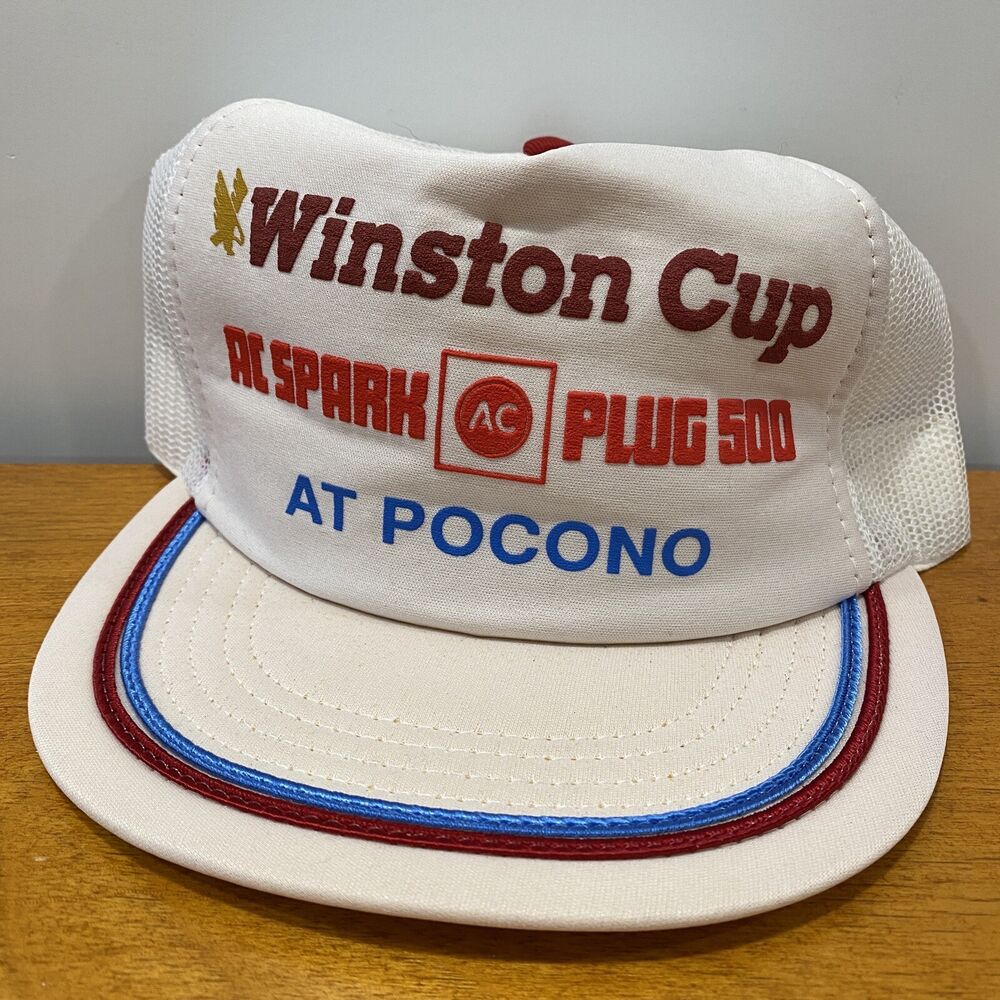 Winston Cup Hat Snapback Trucker Cap Mesh Vintage 80s Spark Plug 500