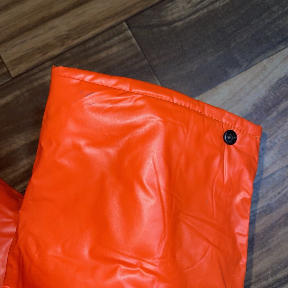 Vtg NWT Duck Bay Heavy PVC Raincoat Lined Blaze Orange Hunting Jacket