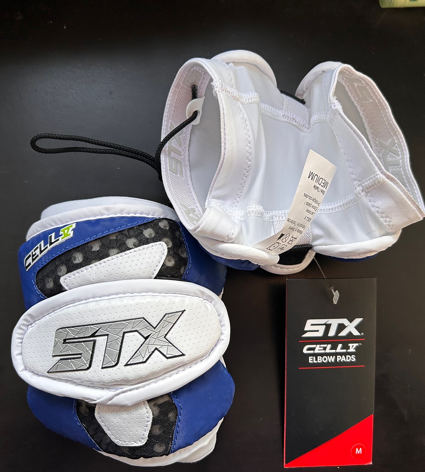 New With Tags Medium STX Cell V Arm Elbow Pads Royal Blue White