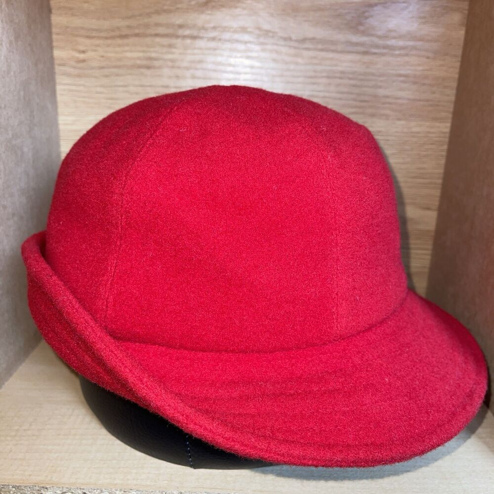 Vintage LL Bean Red Fedora Bucket Hat 100 Wool Felt Size Large Soft