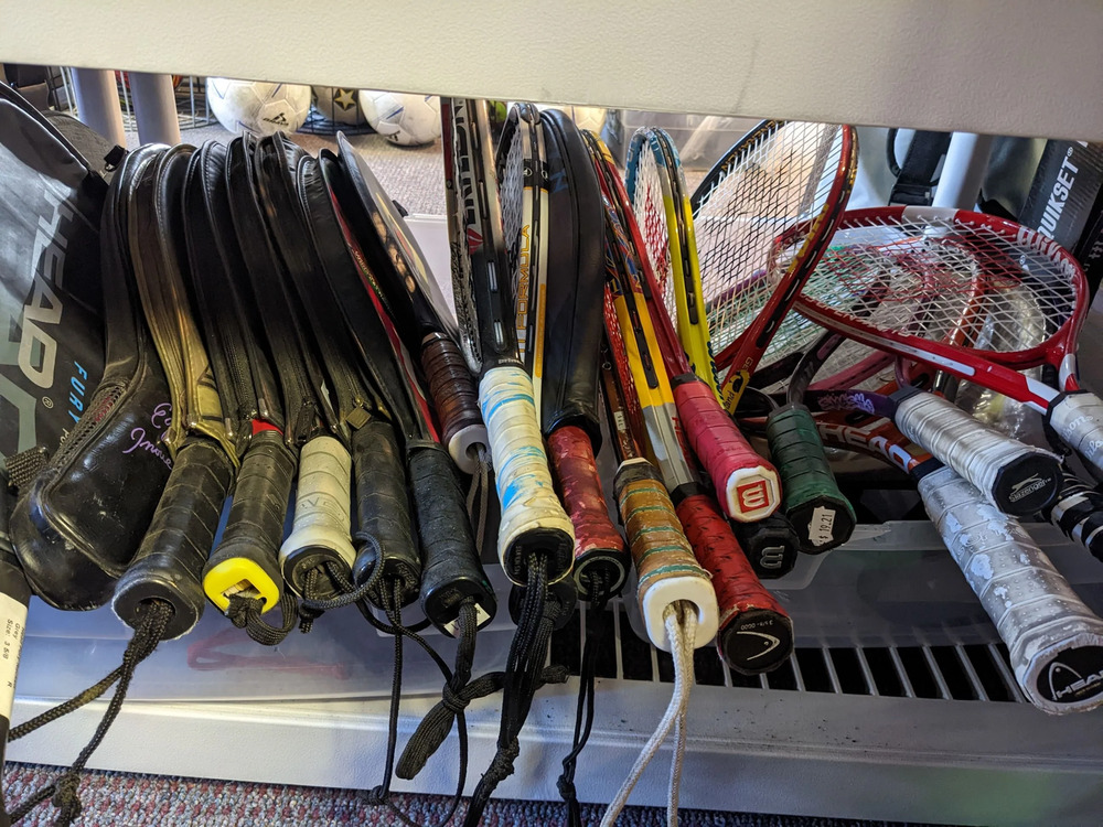 Tennis Racket, Assorted Sizes, Assorted Colors, Used. One Piece