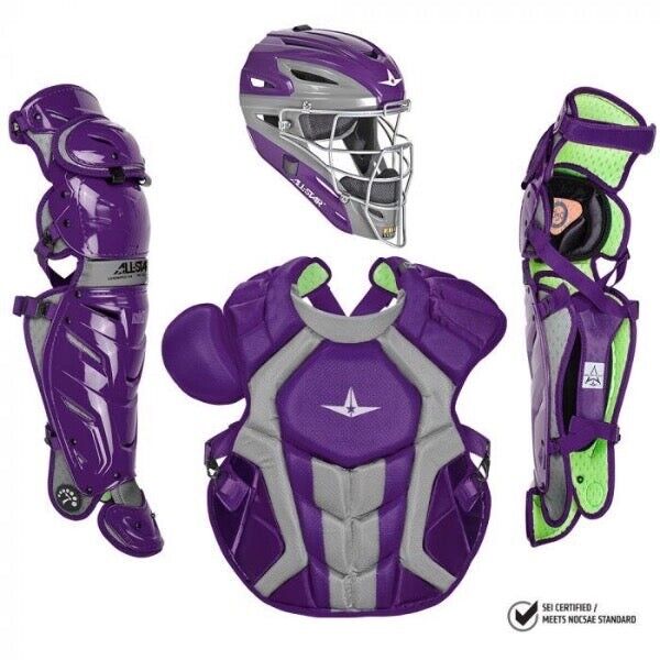 All Star System 7 Axis Adult 16+ Catchers Gear Set NOCSAE Purple Grey