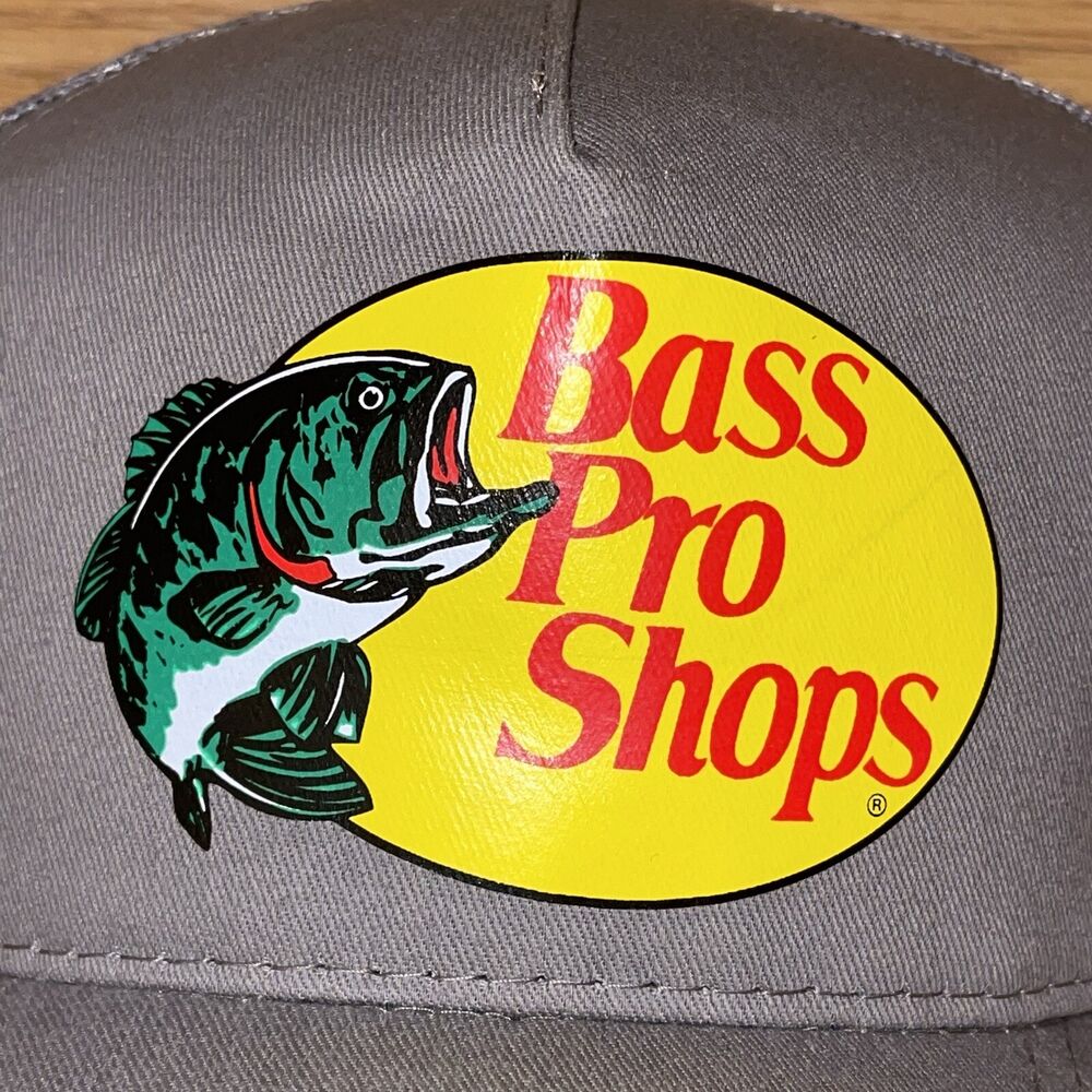 Bass Pro Shops Mesh Logo Fishing Grey Adjustable Snapback Trucker Hat
