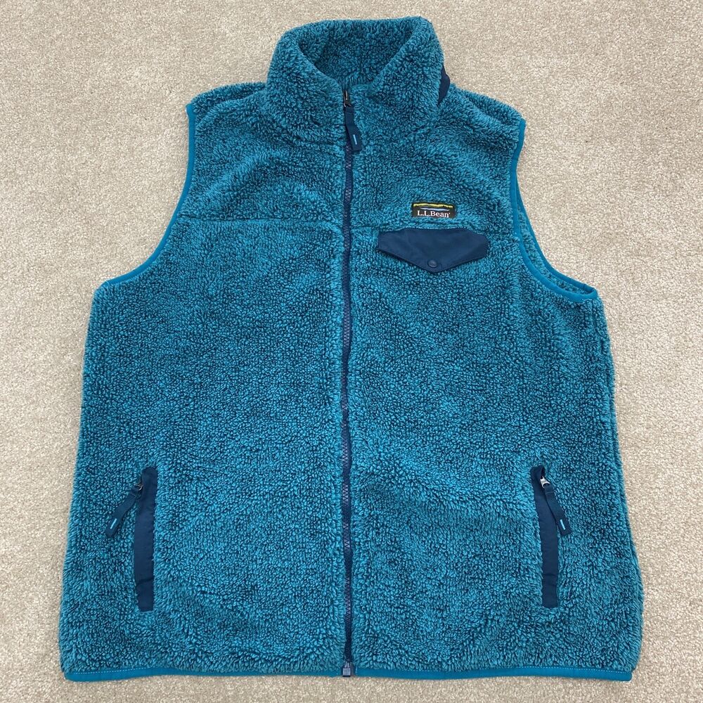 LL Bean Vest Women Large Petite Blue Fleece Full Zip Outdoor Hike Climb Work SidelineSwap