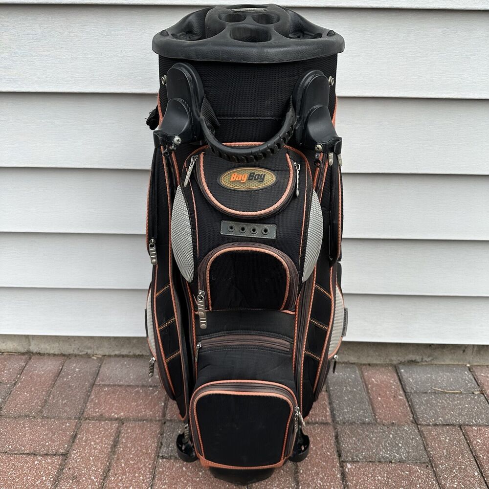 BagBoy GripLok Swivel 14 Club Golf Cart Bag Black Orange Gray 14 Way