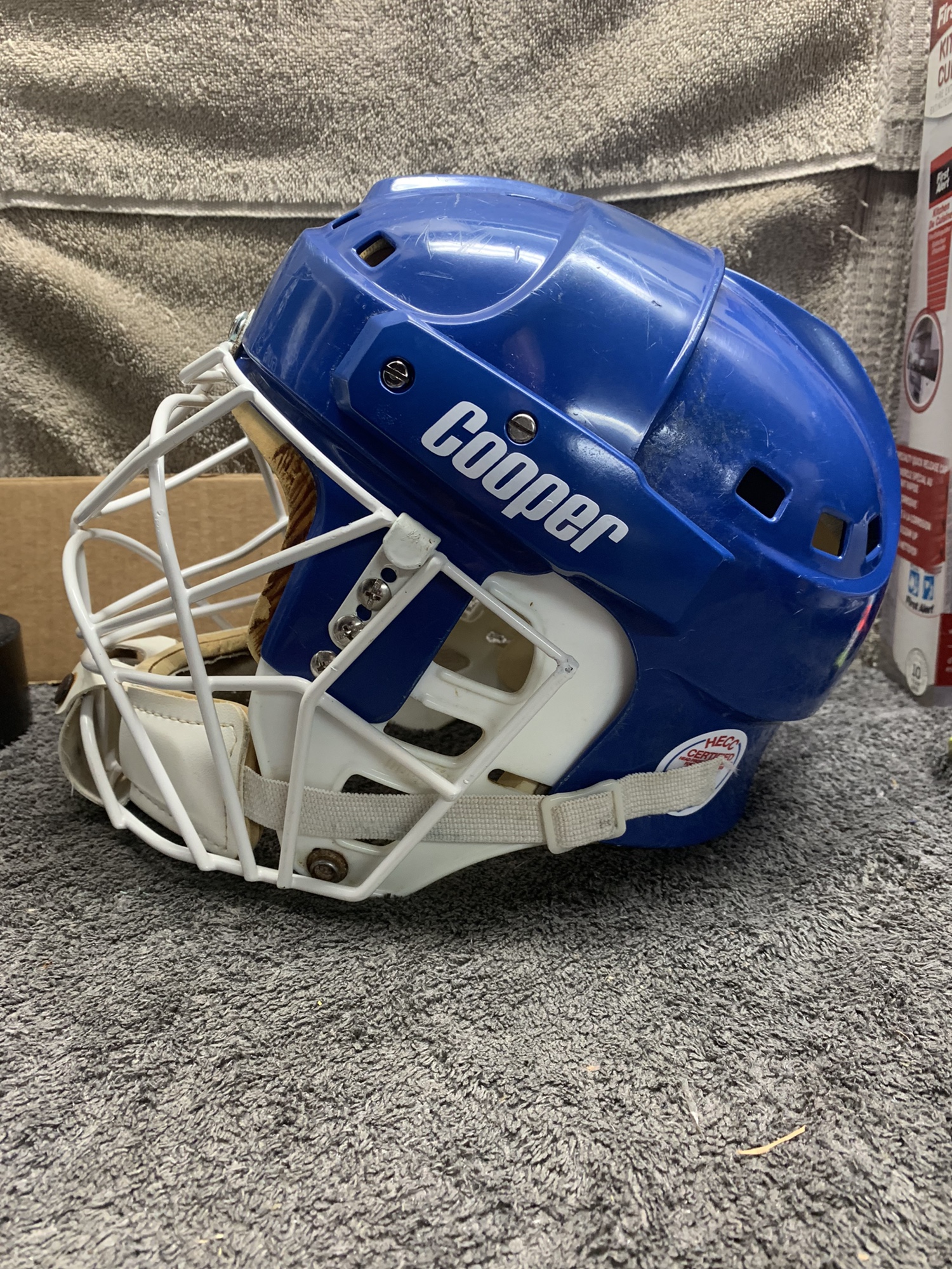 VINTAGE BLUE COOPER SK2000 GOALIE MASK/ HOCKEY HELMET LARGE WITH CAGE