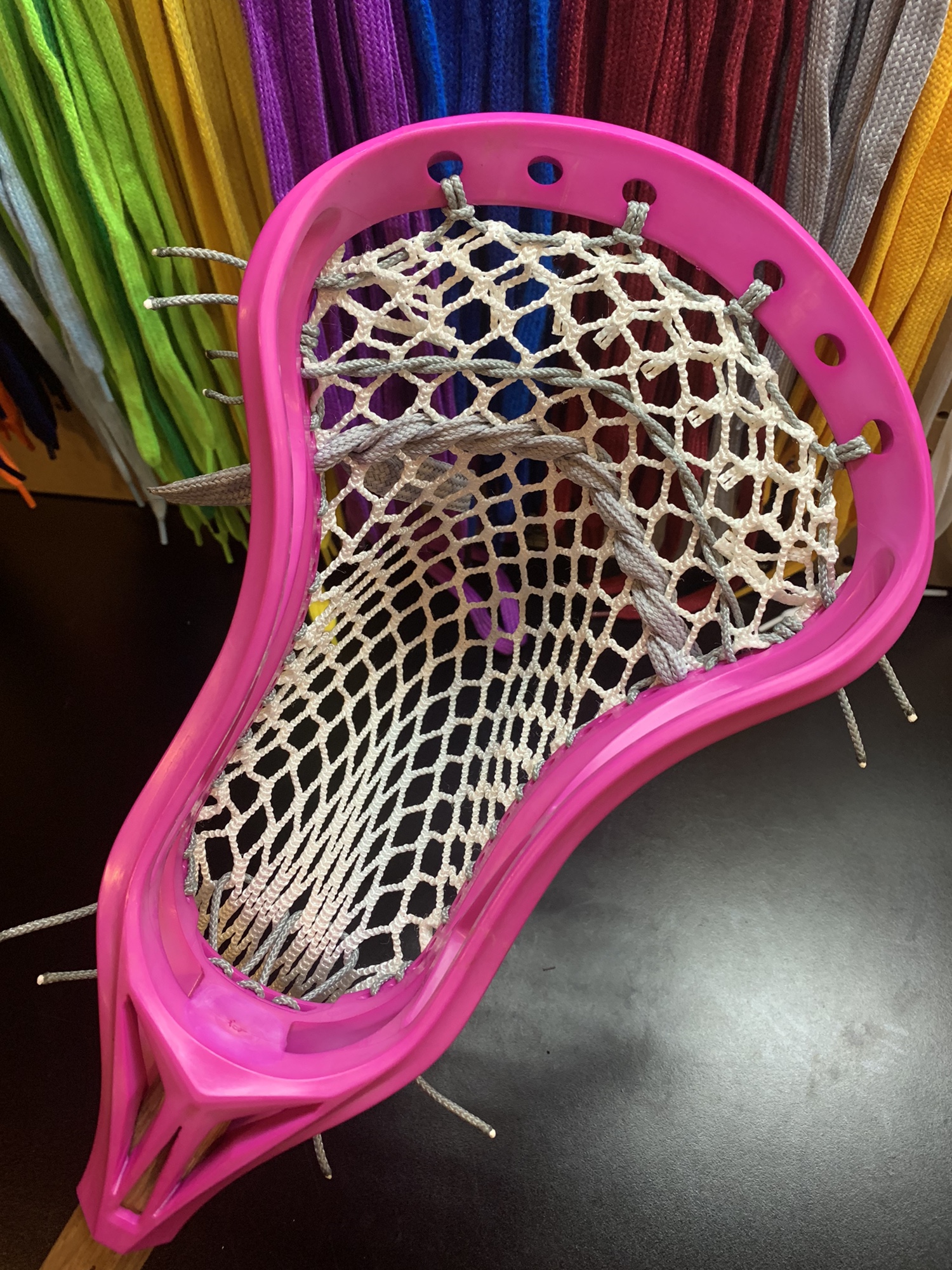 NEW Lacrosse Head Dyed And Professionally Strung W/ Semi hard Mesh And