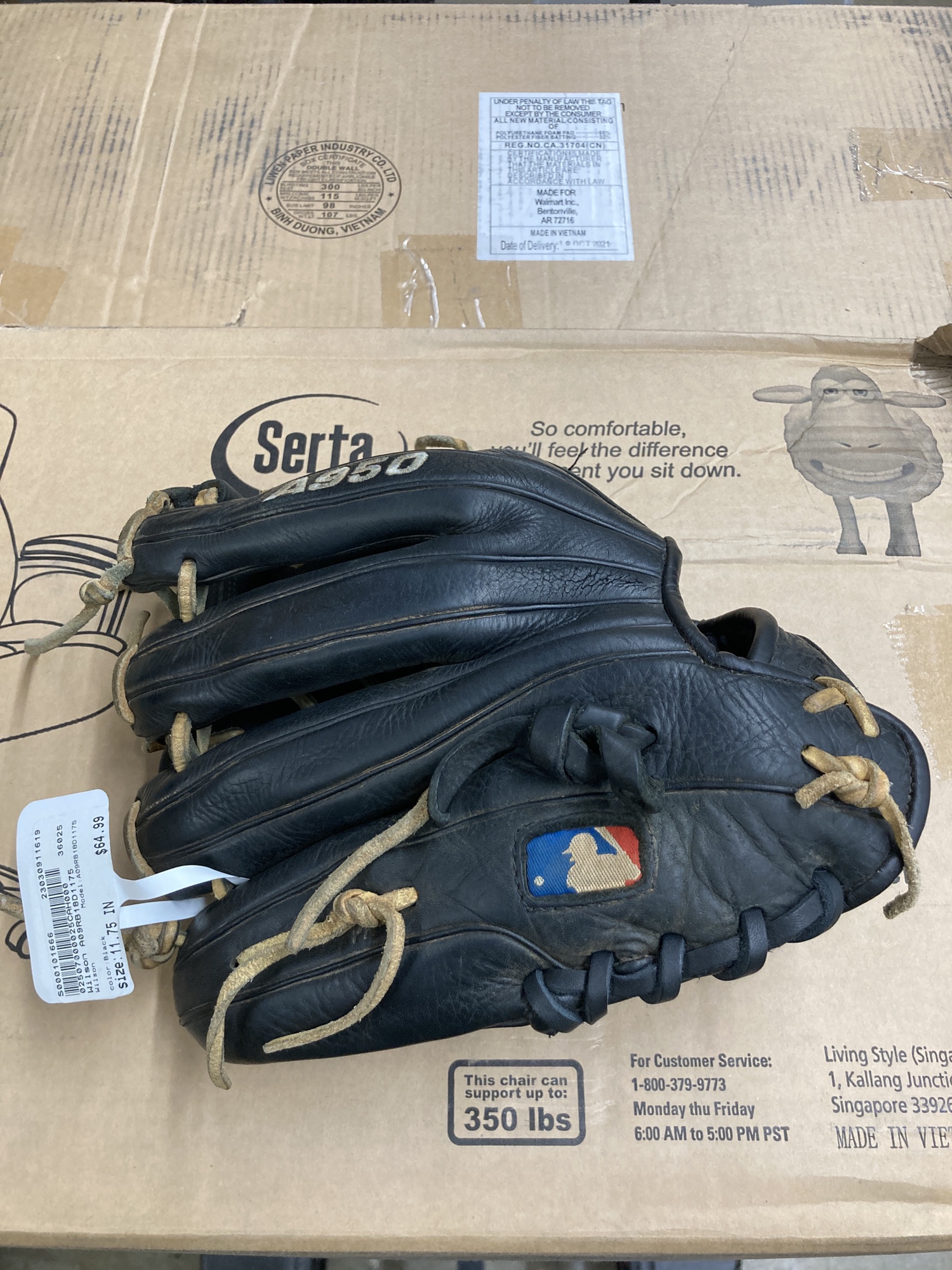 Black Wilson A950 Baseball Glove 11.75” Used (Right Handed Thrower