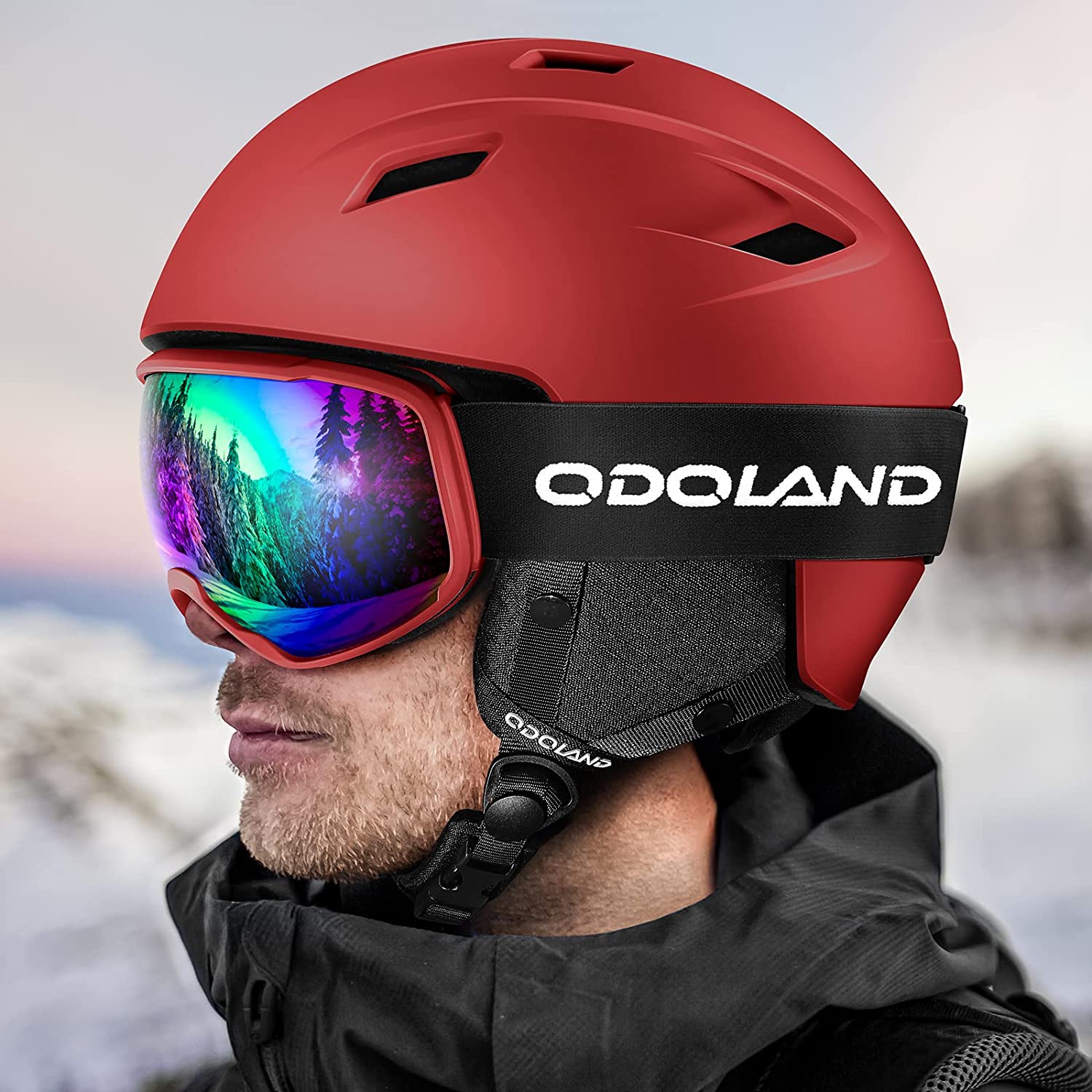 Odoland Snow Ski Helmet and Goggles, Red, XS 5053cm SidelineSwap