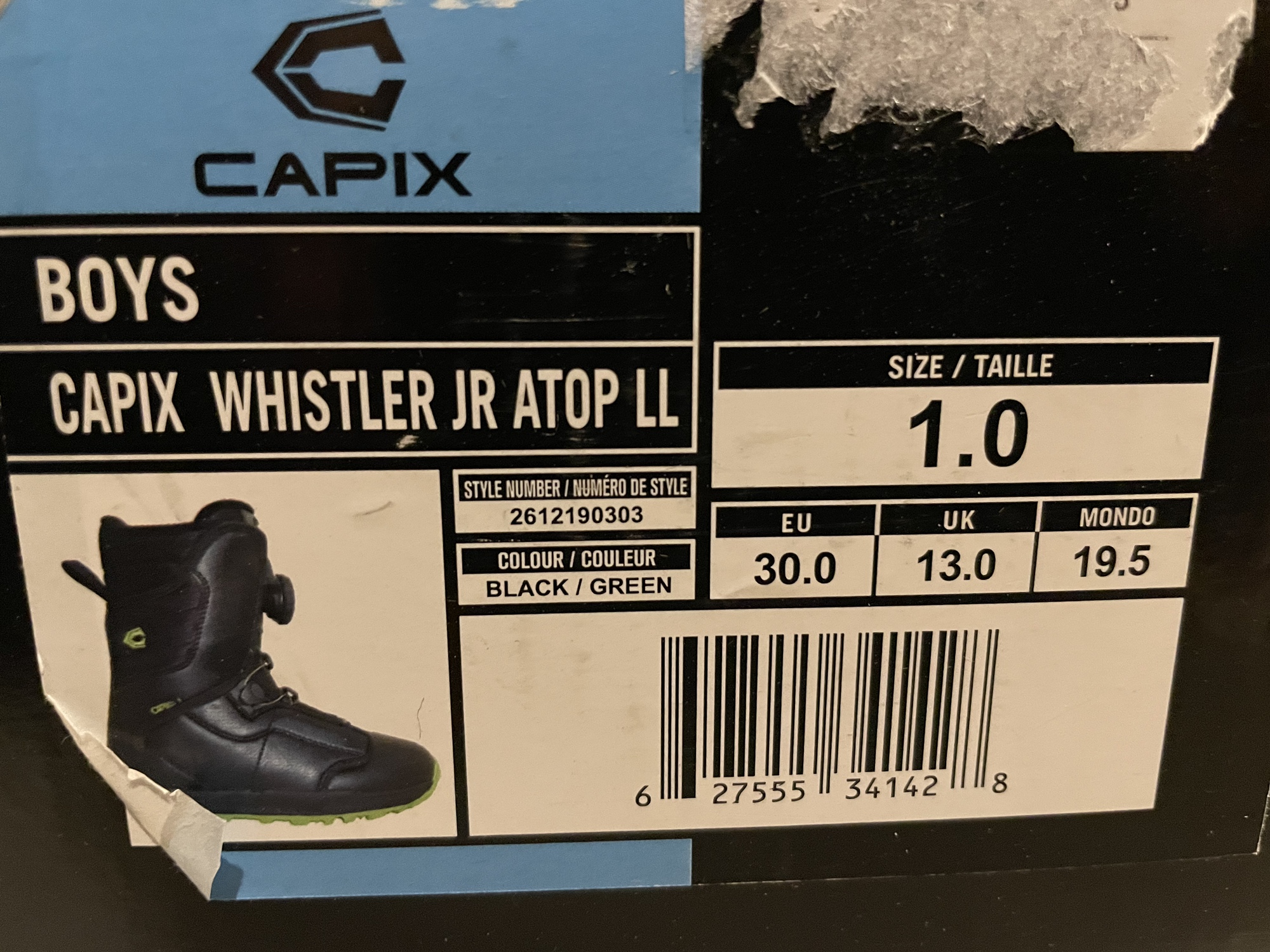 New Capix Whistler ATOP Jr Youth Unisex Snowboard Boots Size 1 Mondo