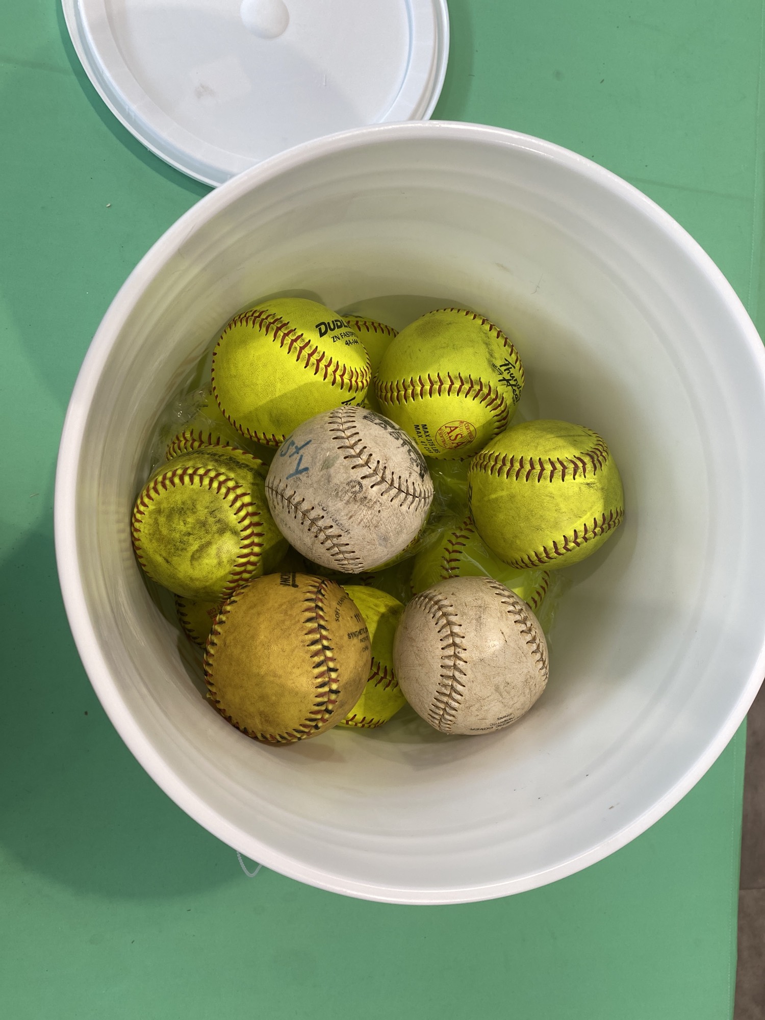 Bucket of 21 Softballs (10 New, 11 Used) SidelineSwap