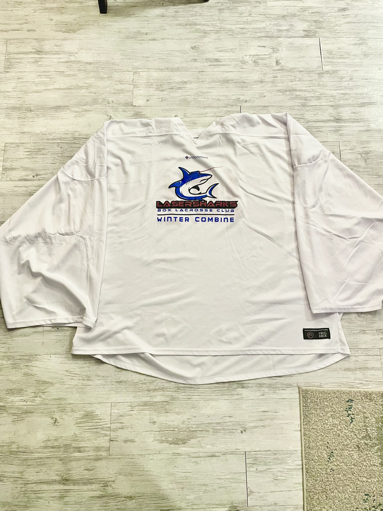 Used White Lasersharks Box Lacrosse Goalie Cut Jersey SidelineSwap