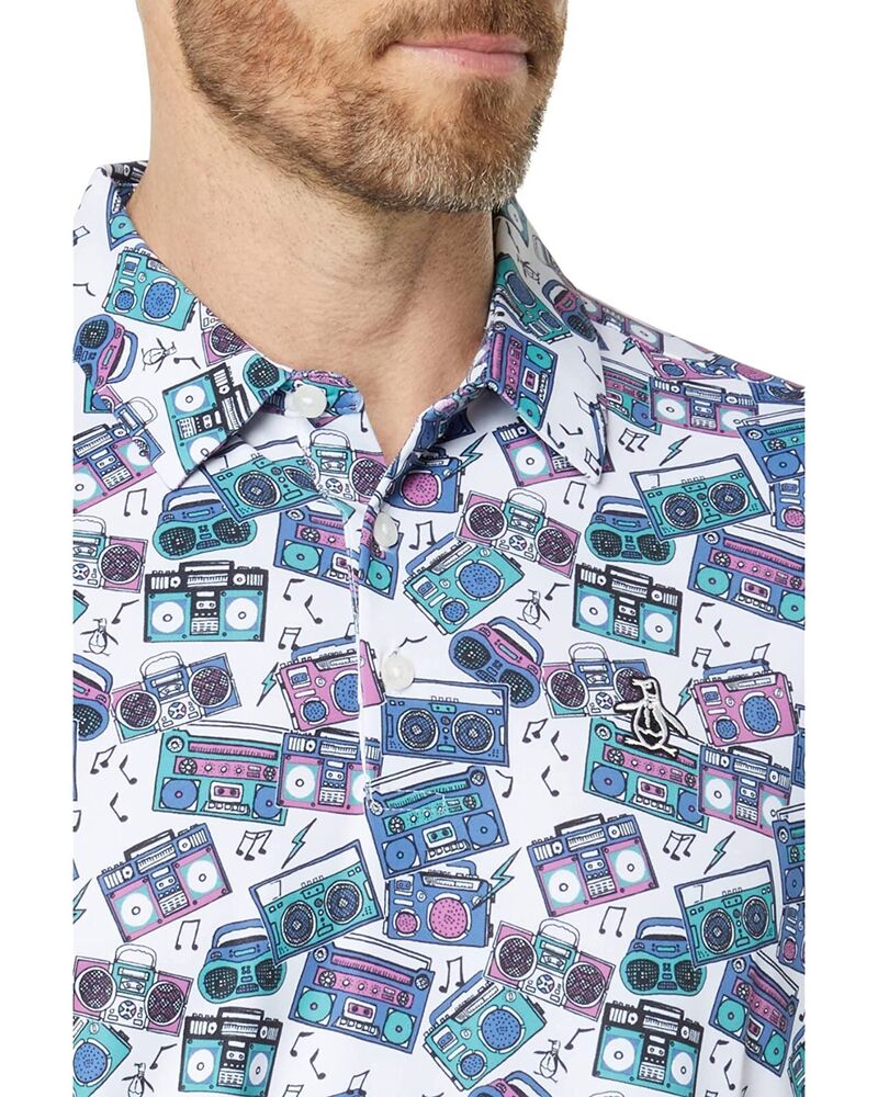 Original Penguin Heritage Boombox Print Golf Polo Bright White