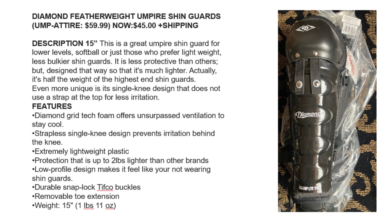 Diamond Featherweight Umpire Shin Guards SidelineSwap