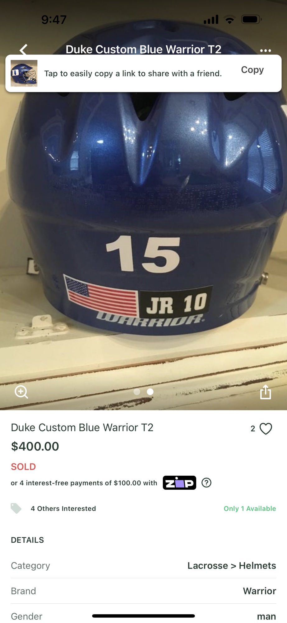 Duke Game Worn Warrior Helmet By Myles Jones SidelineSwap