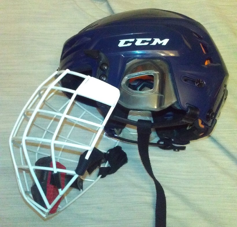 Navy Blue CCM Tacks 710 Helmet w CCM SM15 White Cage SidelineSwap