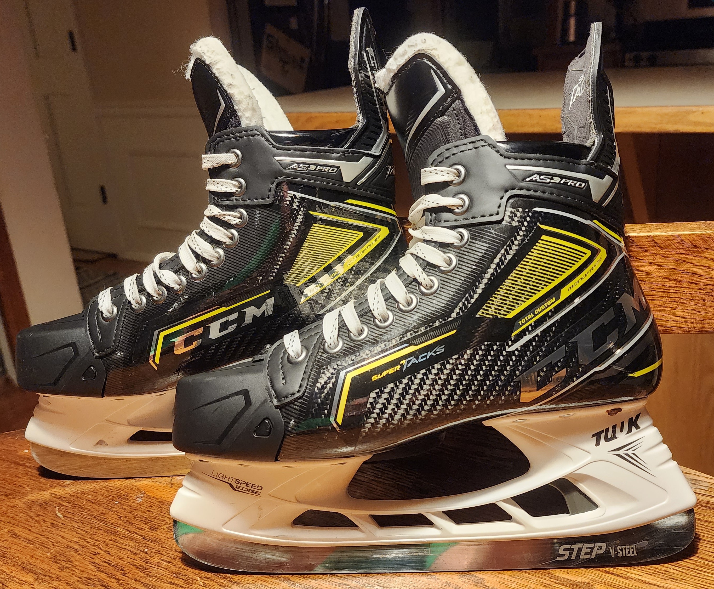 Custom Yellow CCM Super Tacks AS3 Pro Hockey Skates Regular Width Pro