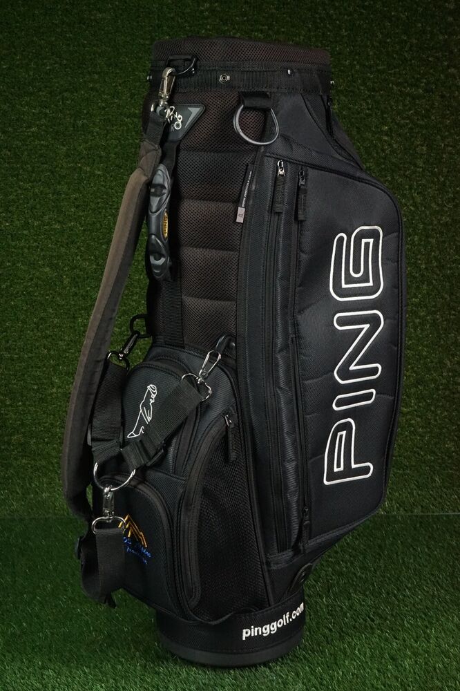 PING 7WAY DIVIDER GOLF CART BAG W/ RAIN HOOD, ALPINE LOGO BLACK SidelineSwap