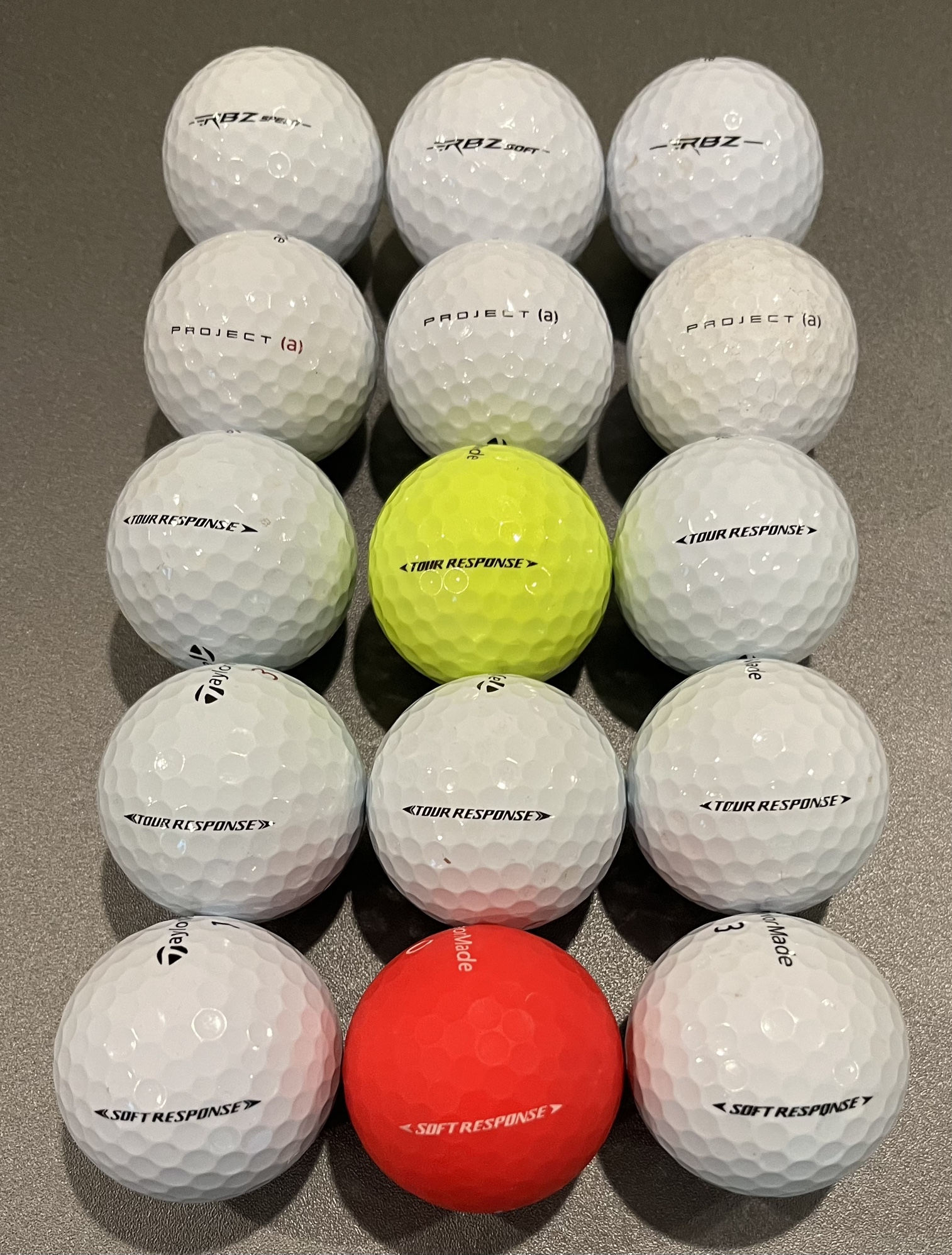(15) Taylor Made golf balls Soft / Tour Response Project a RBZ (used