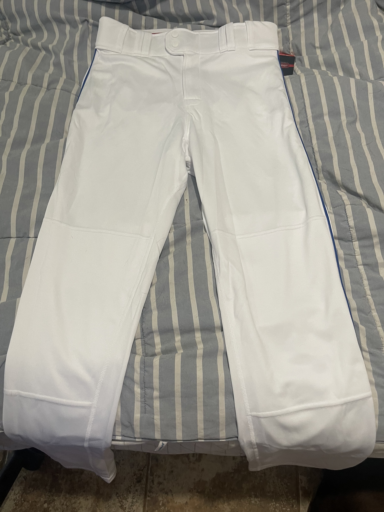 Rawlings Semirelaxed Baseball Pants White With Royal Blue Piping