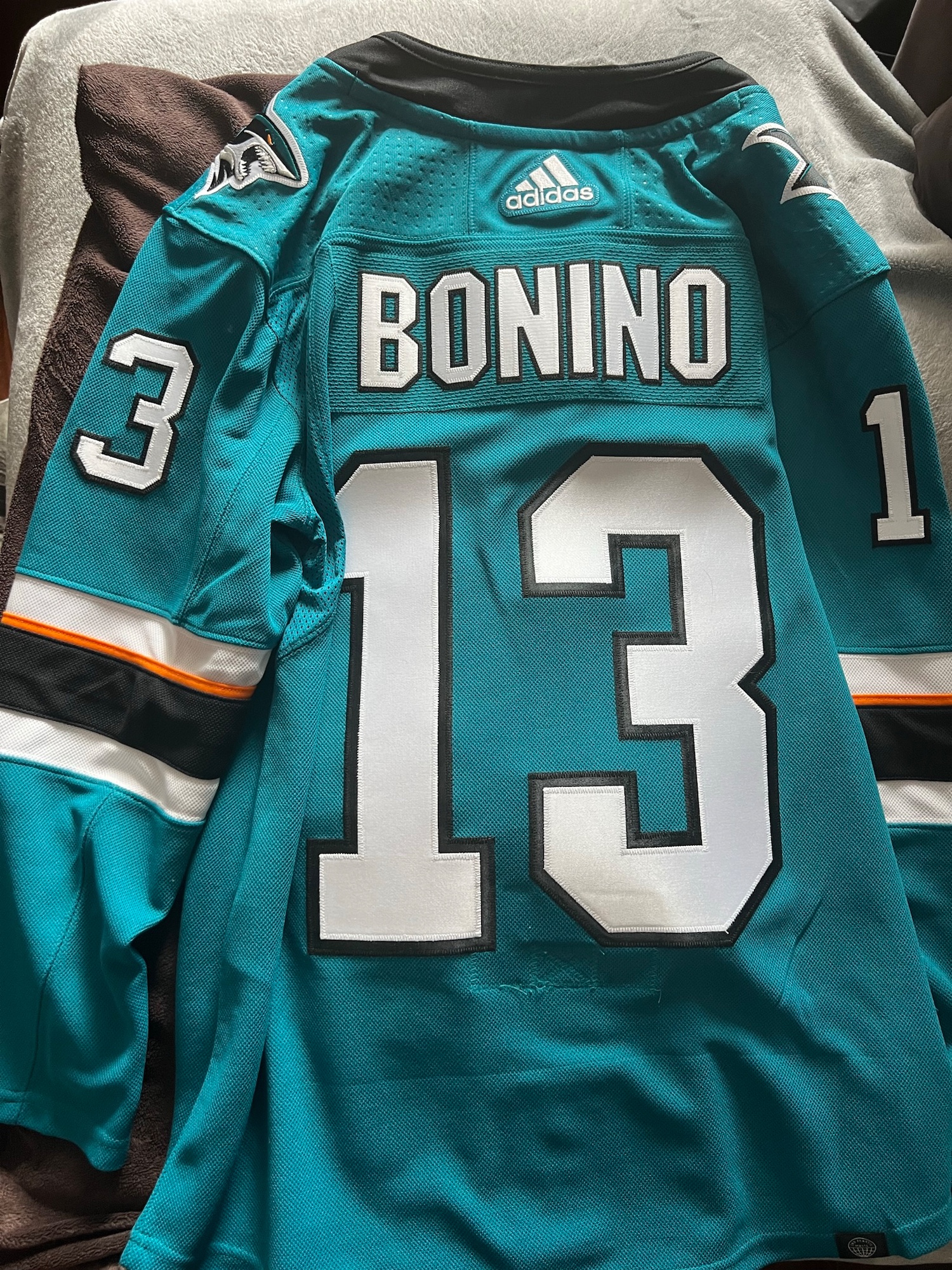 San Jose Sharks NHL Adidas Authentic Bonino Hand Stitched Jersey