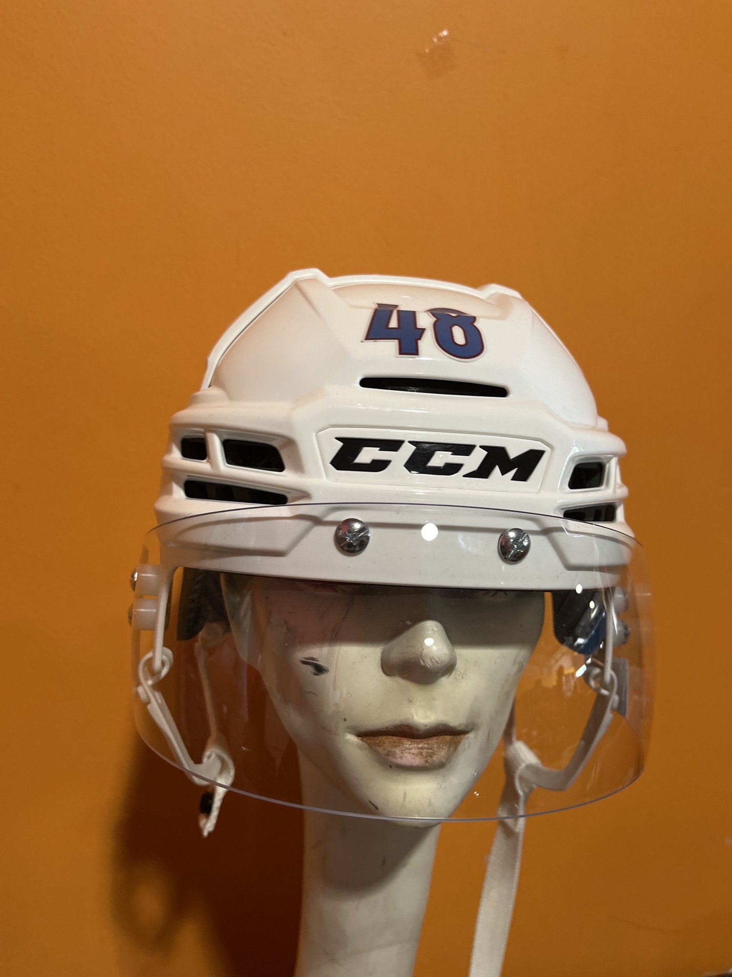 New White Colorado Avalanche CCM Super Tacks X Pro Stock Helmet Medium