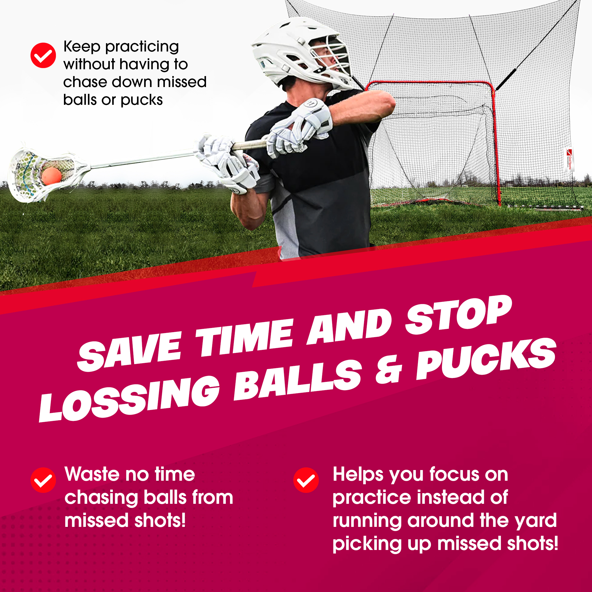 Shag Stop Backstop fits Lacrosse, Box Lacrosse and Hockey goals