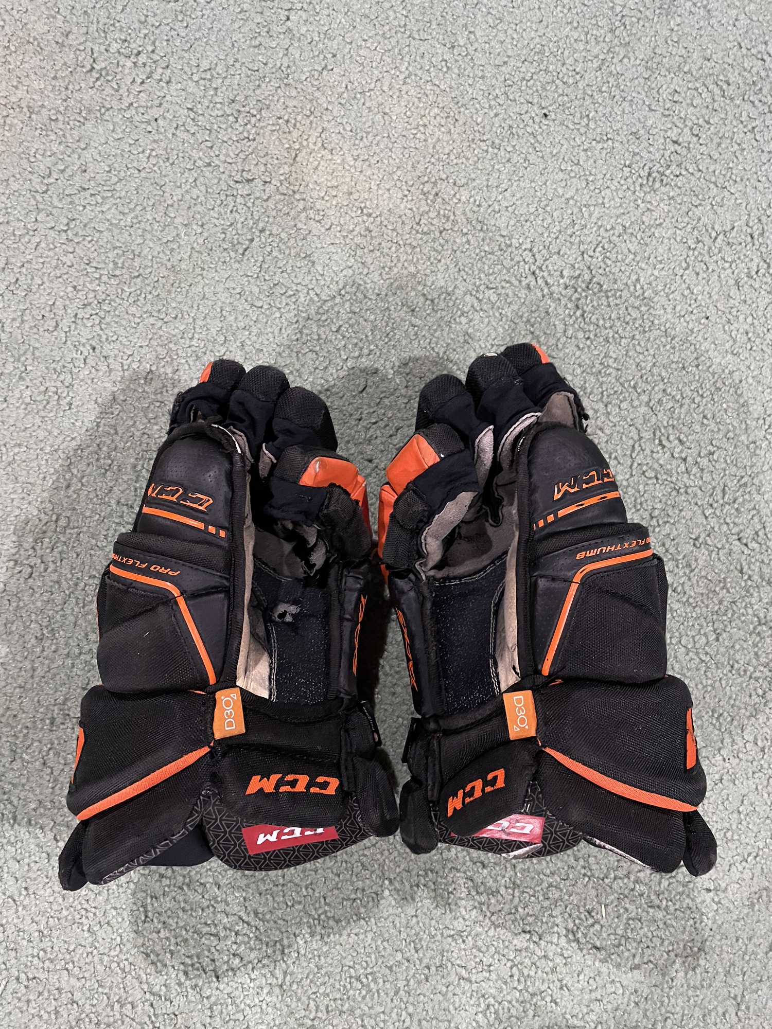 Used Size 14" CCM Tacks 9080 Black/Orange Hockey Gloves SidelineSwap