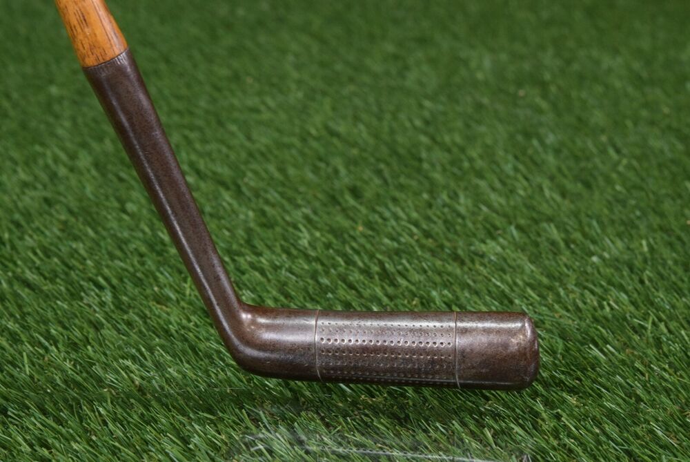 THE PER WHIT ANTIQUE HICKORY GOLF CLUB PUTTER, LEFT HANDED RARE LEFT