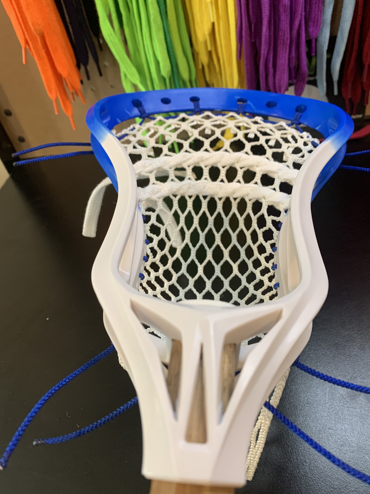 NEW Lacrosse Head Dyed And Professionally Strung W/ Semi hard Mesh And
